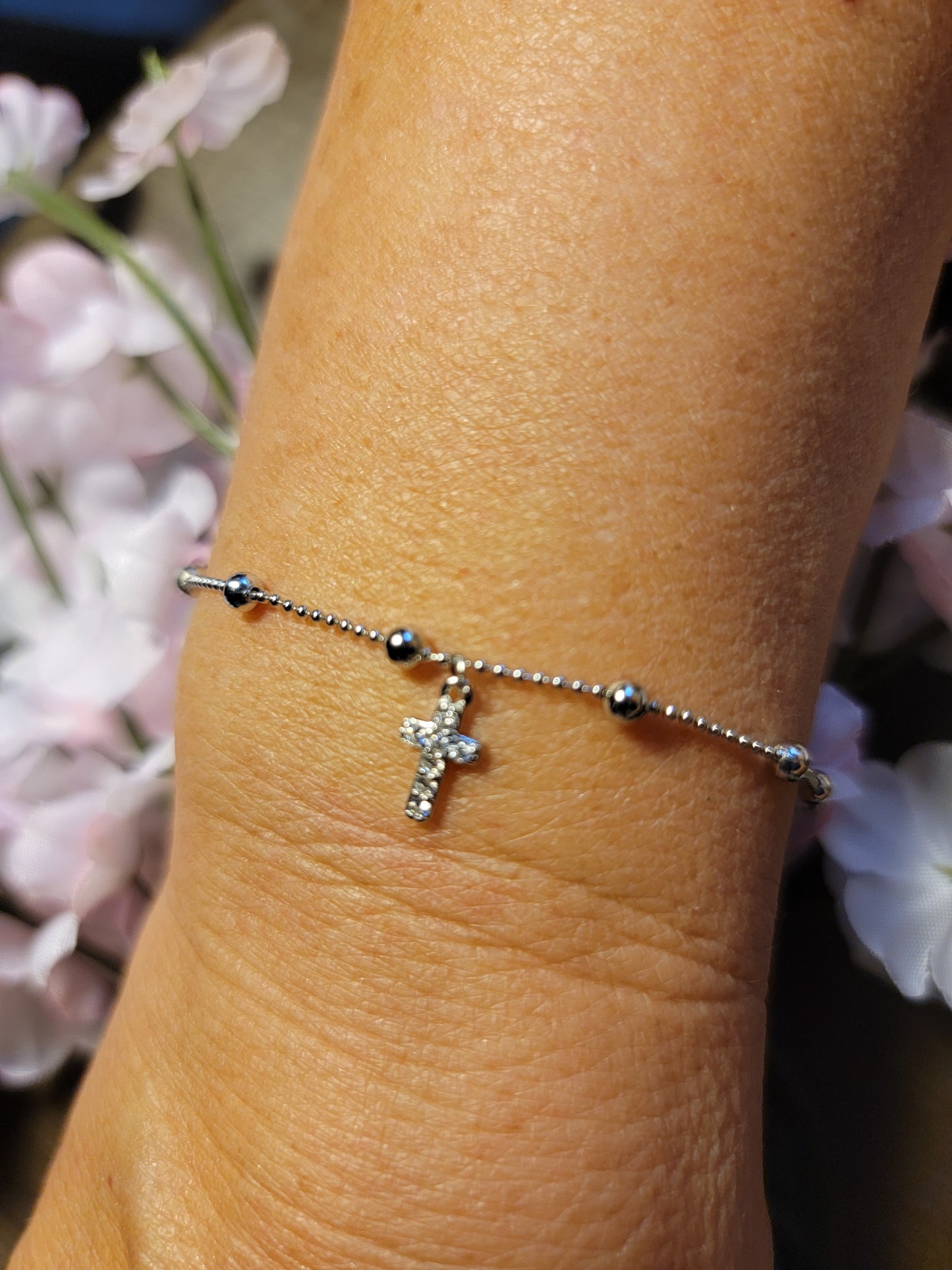 Dainty Sterling Silver Dangle Cross Bracelet