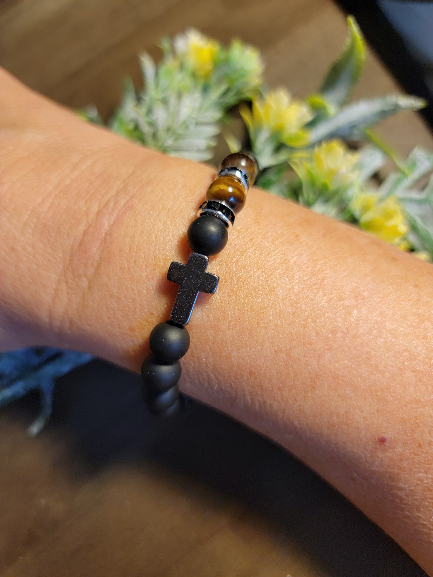 Gold Tiger Eye Cross Bracelet