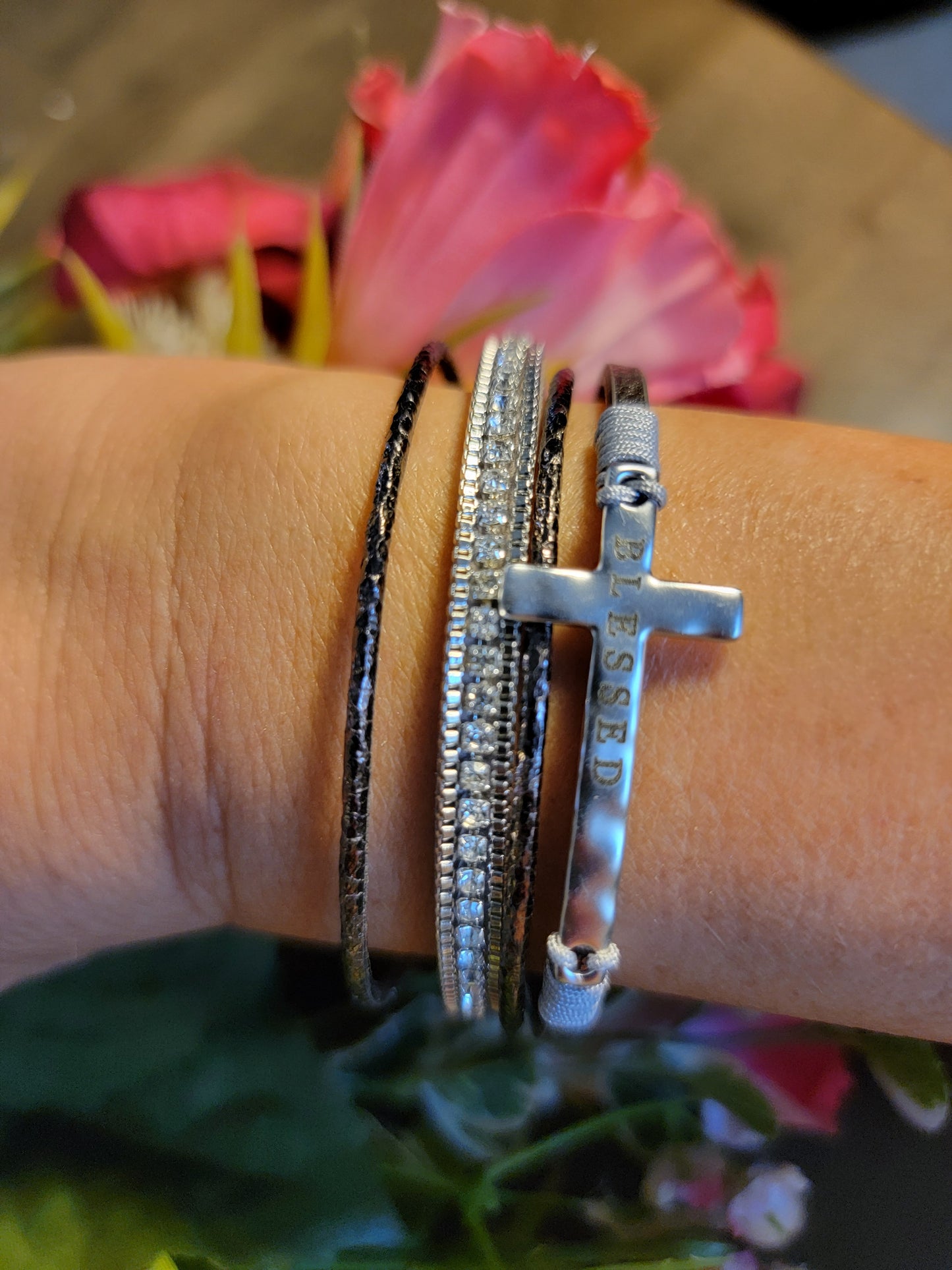 Bohemian Style Cross Bracelet PU Leather - Gray