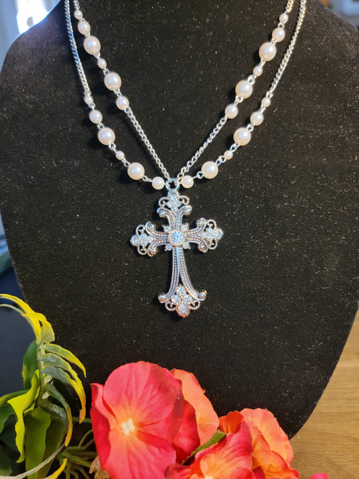 Victorian Multi-Layer Necklace with Cross