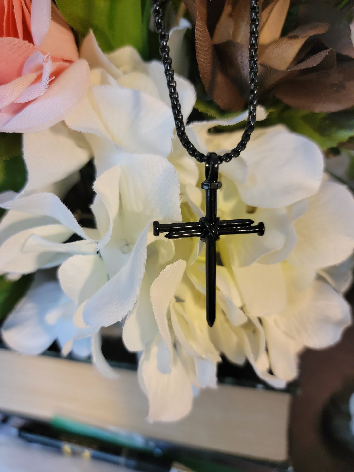 Black Stainless Steel Nail Cross Necklace