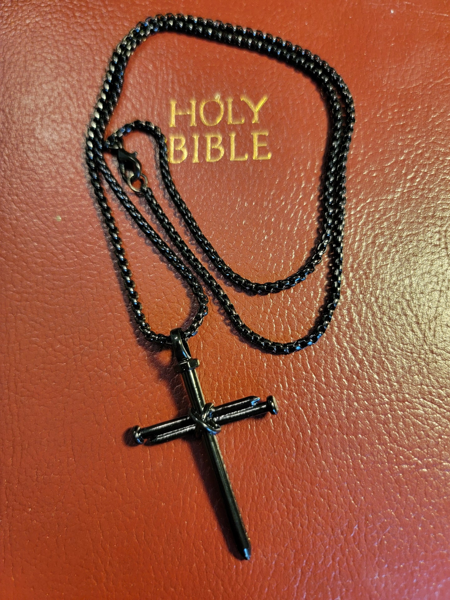 Black Stainless Steel Nail Cross Necklace