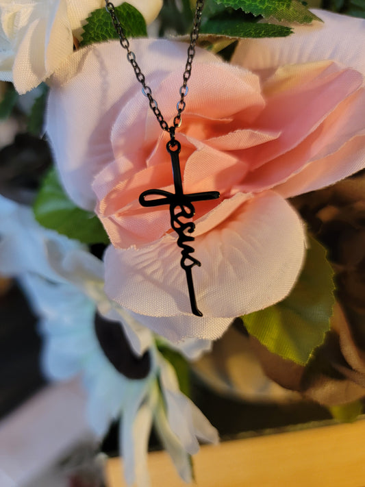 Jesus Pendant Necklace Black Stainless Steal