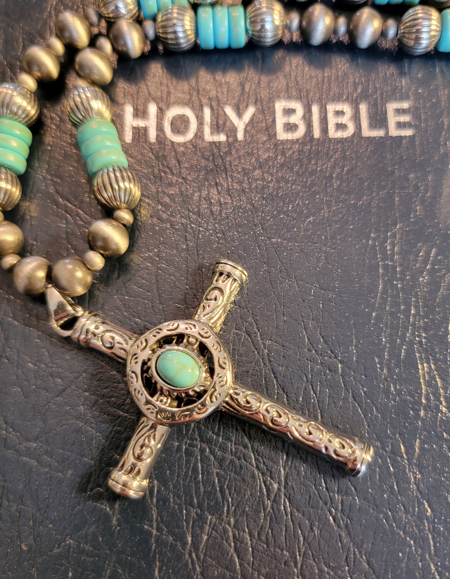 Vintage Boho Turquoise Cross Necklace