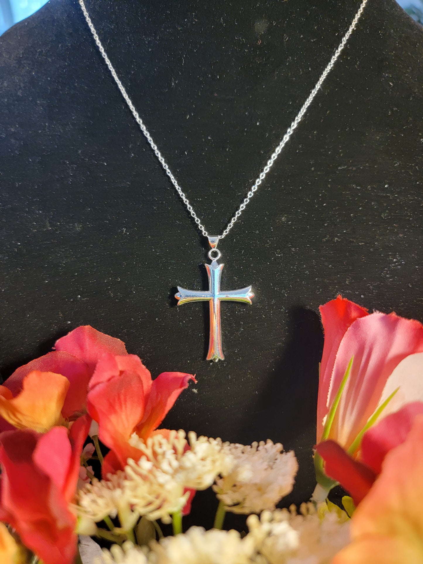 Cross Necklace with Scalloped Edges