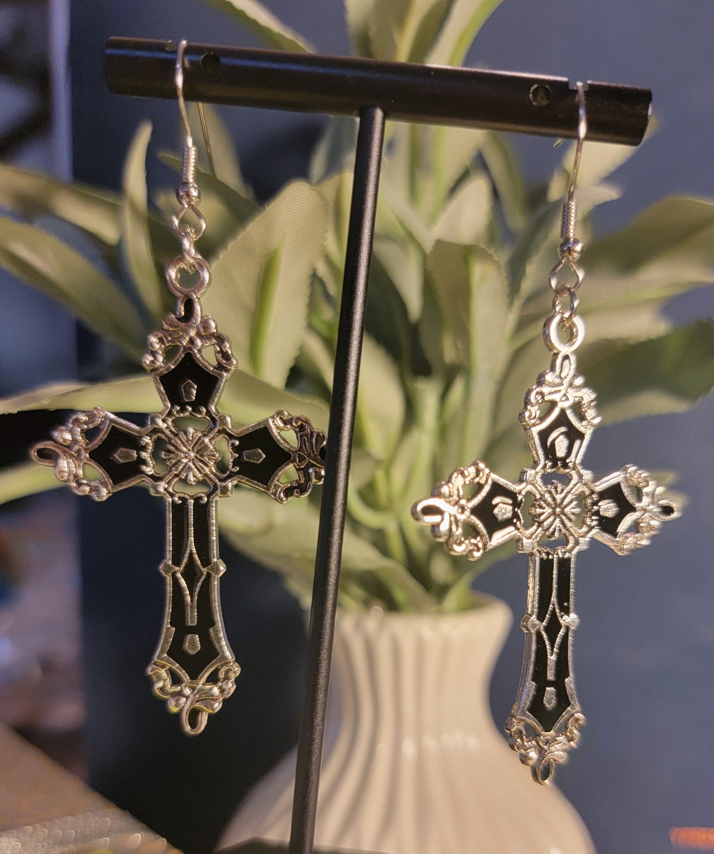 Elegant Black Vintage Dangle Cross Earrings