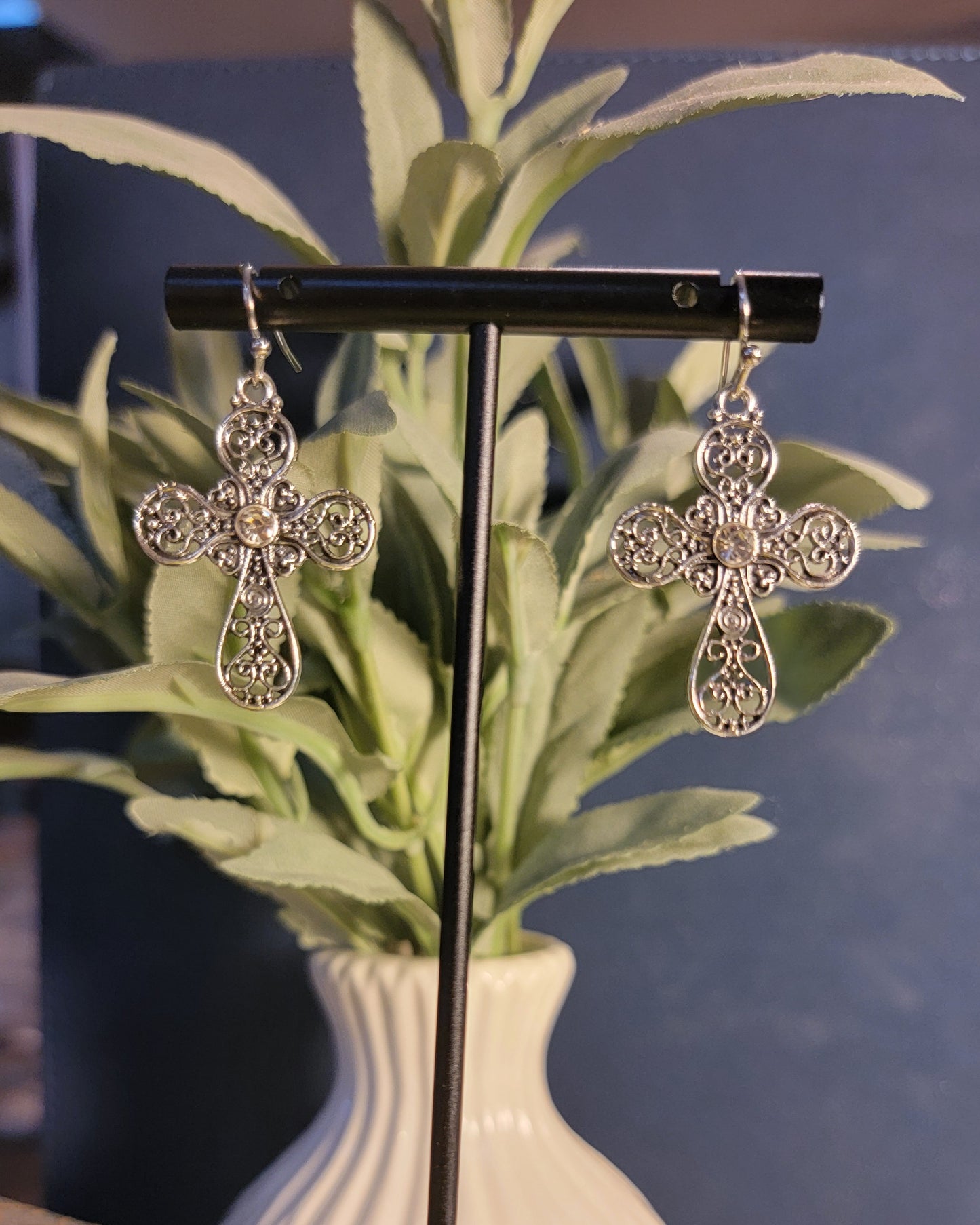 Antique Carved Cross Earrings