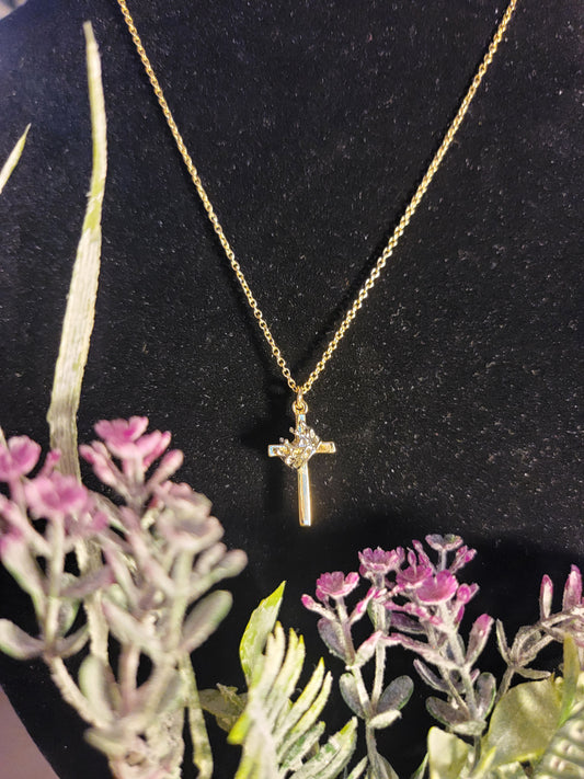 Two Tone Cross and Crown Necklace