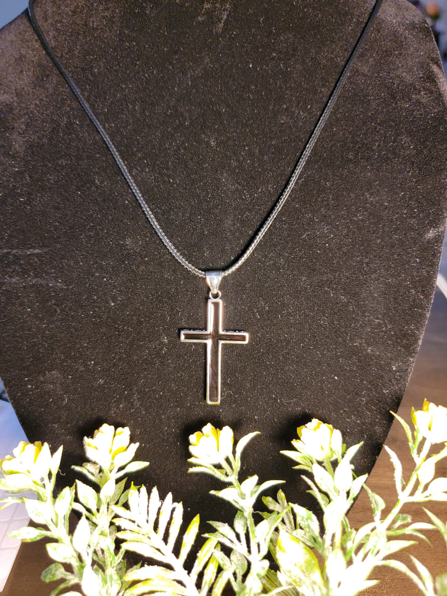 Sterling Silver Cross Pendant with Leather Choker