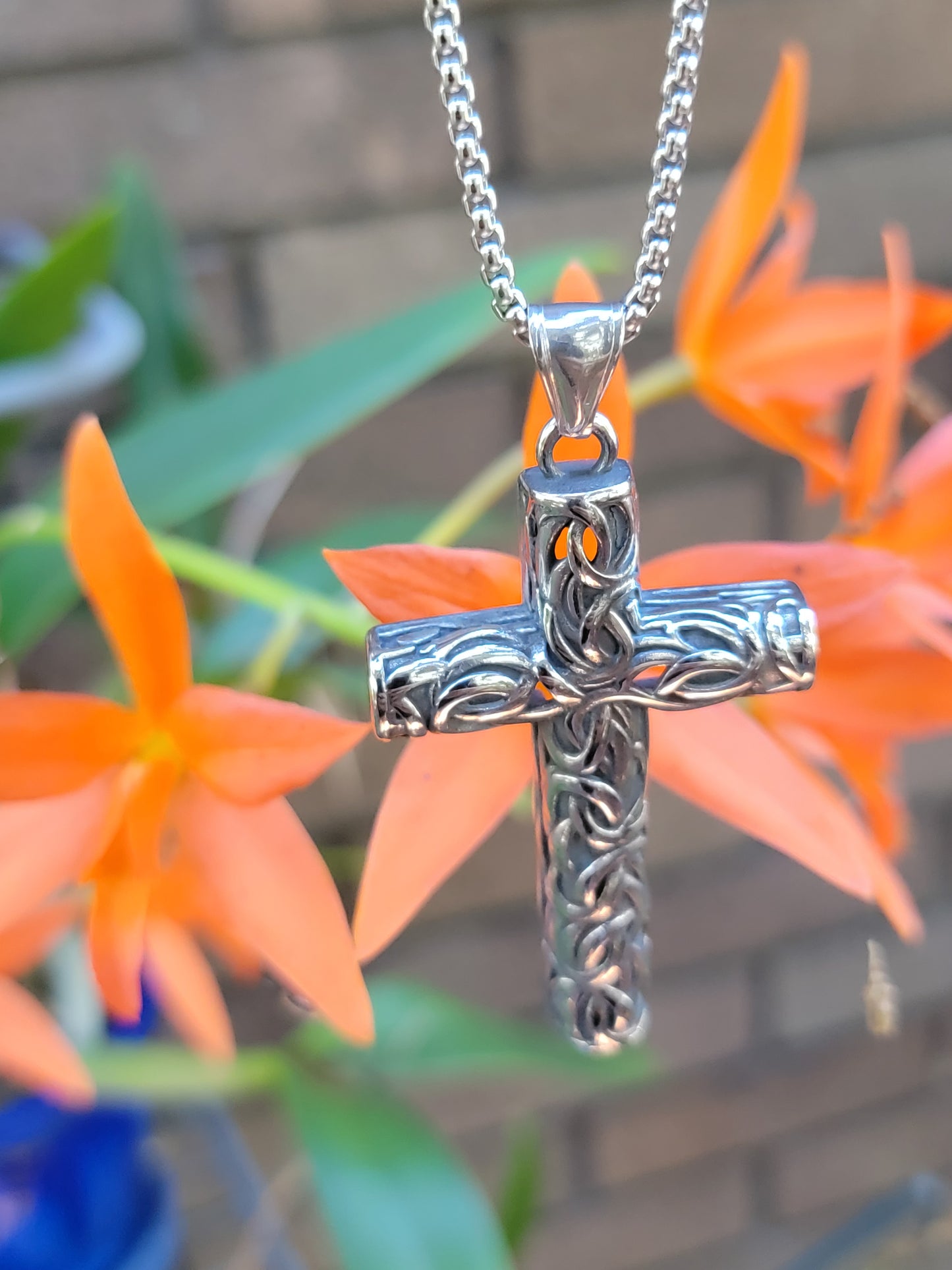 Celtic Knot Carved Cross Necklace