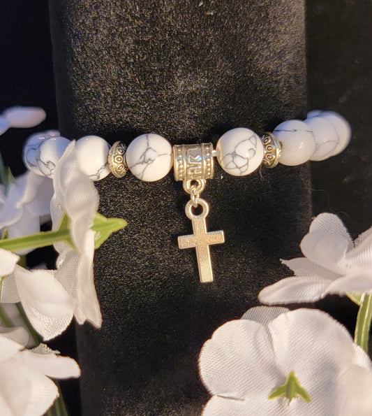 White Quartz Bracelet with dangle Cross