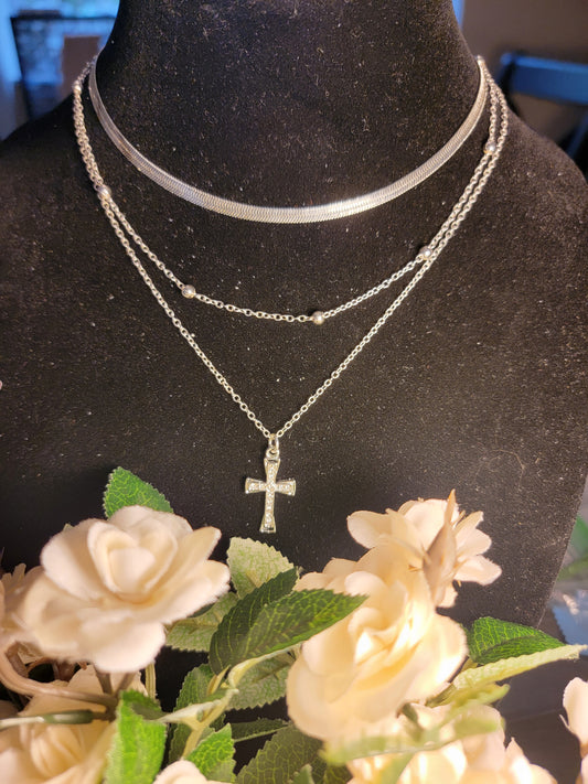 Three-Layer necklace with cross charm