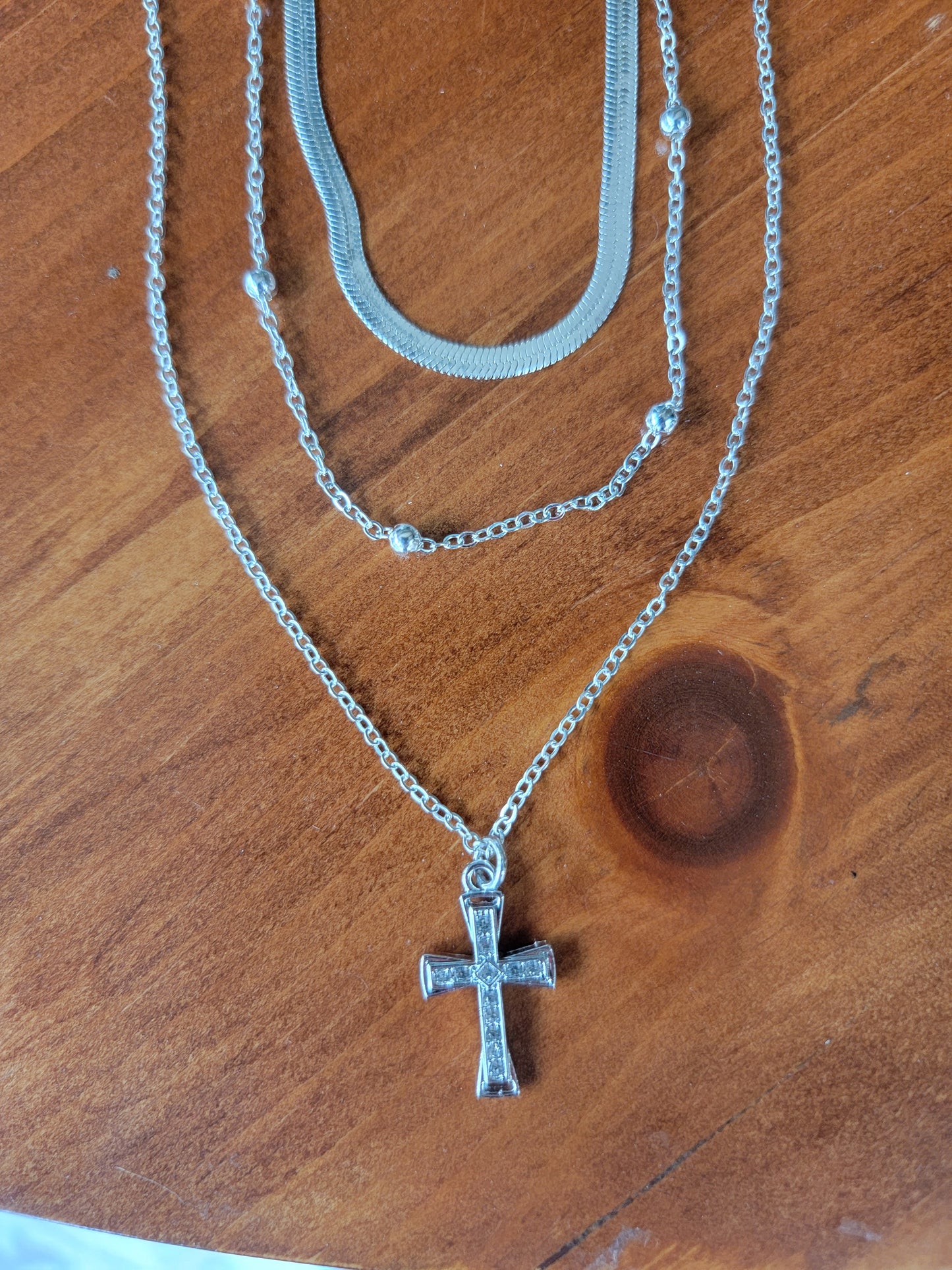 Three-Layer necklace with cross charm