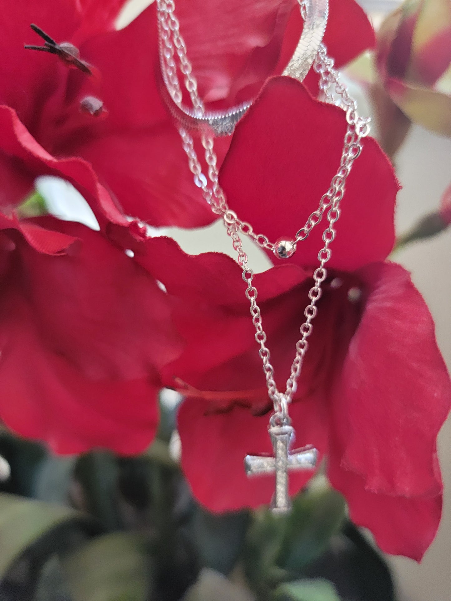Three-Layer necklace with cross charm