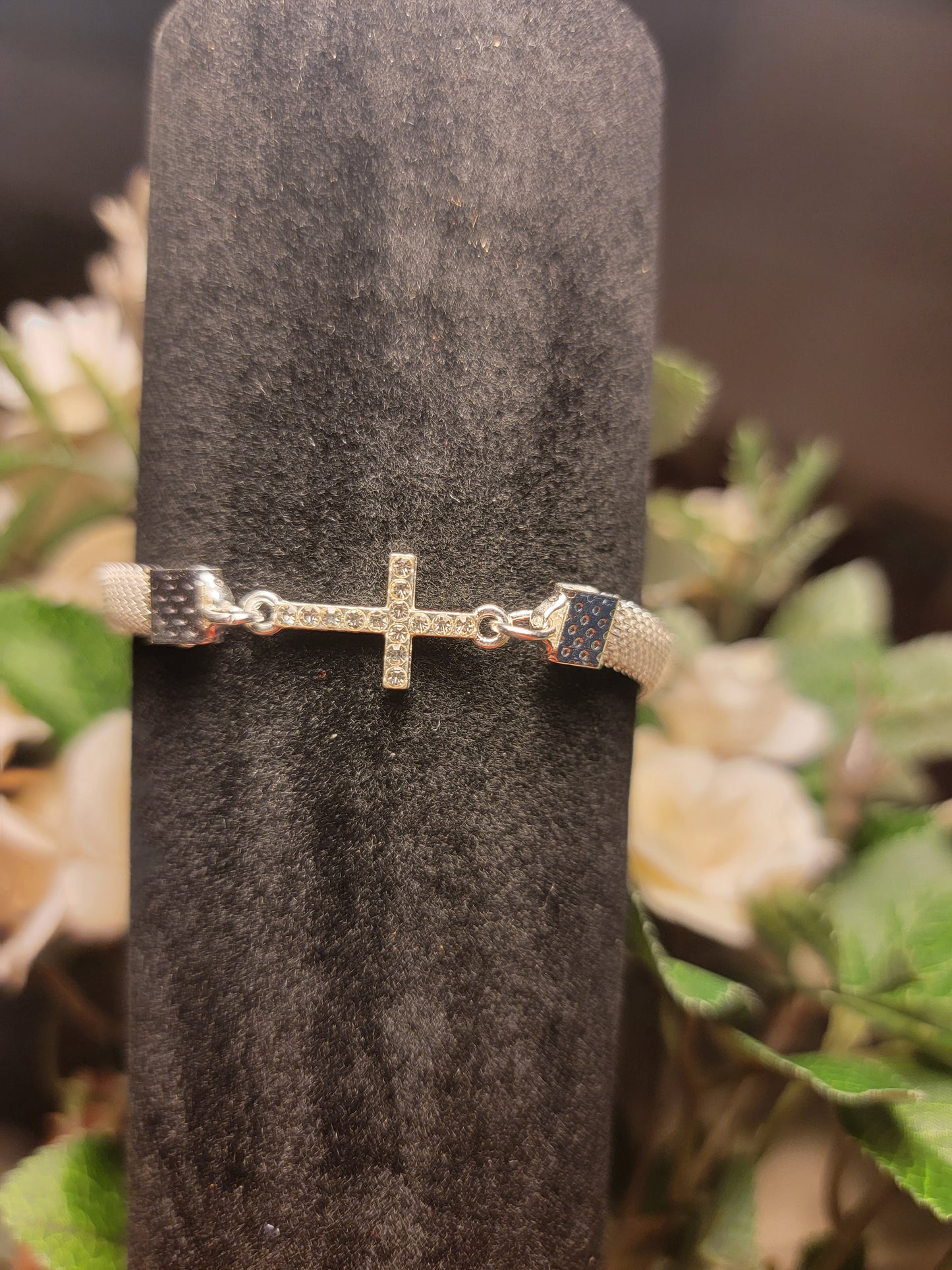 Silver cross bracelet zircon with rhinestones