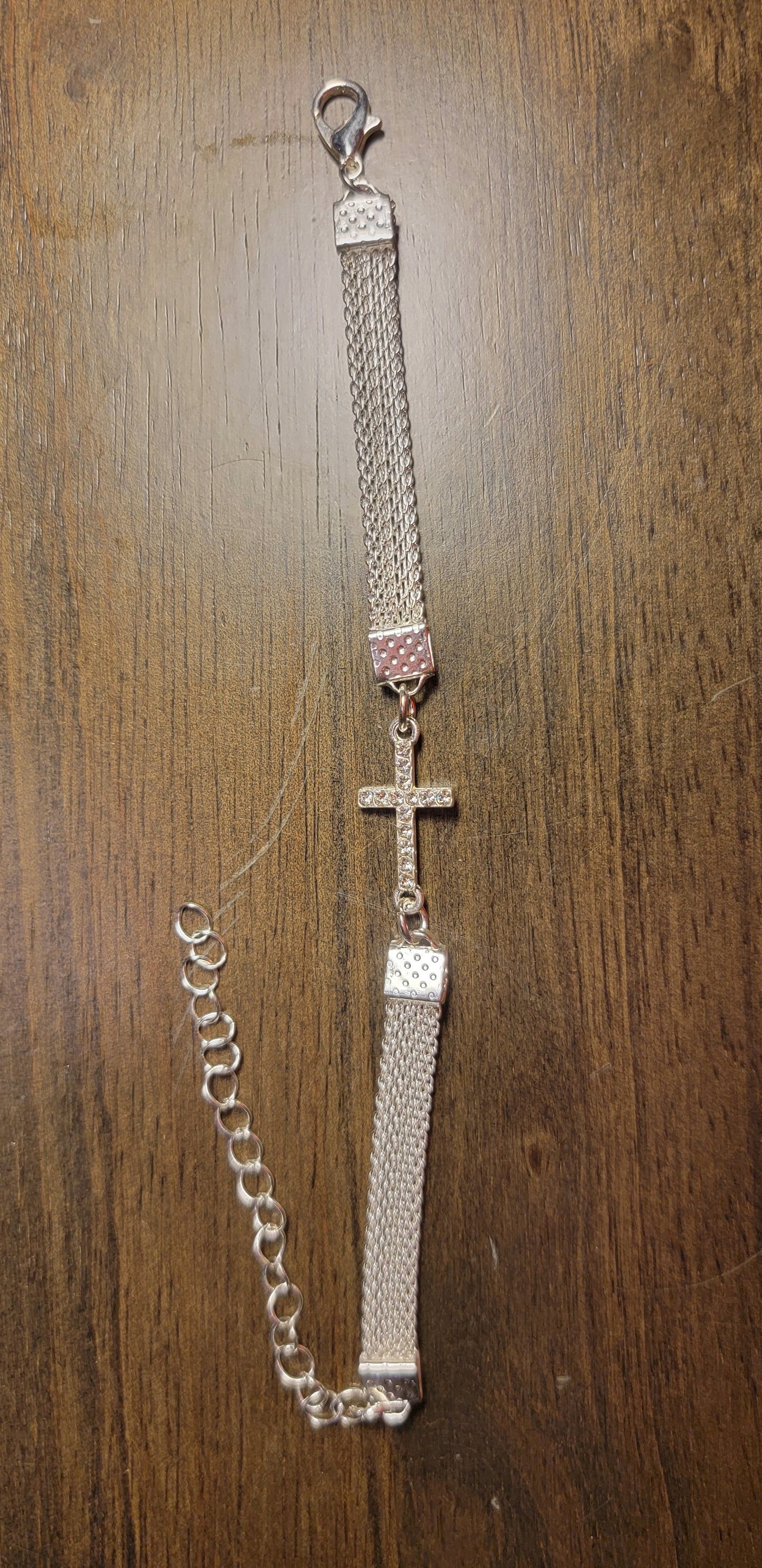 Silver cross bracelet zircon with rhinestones