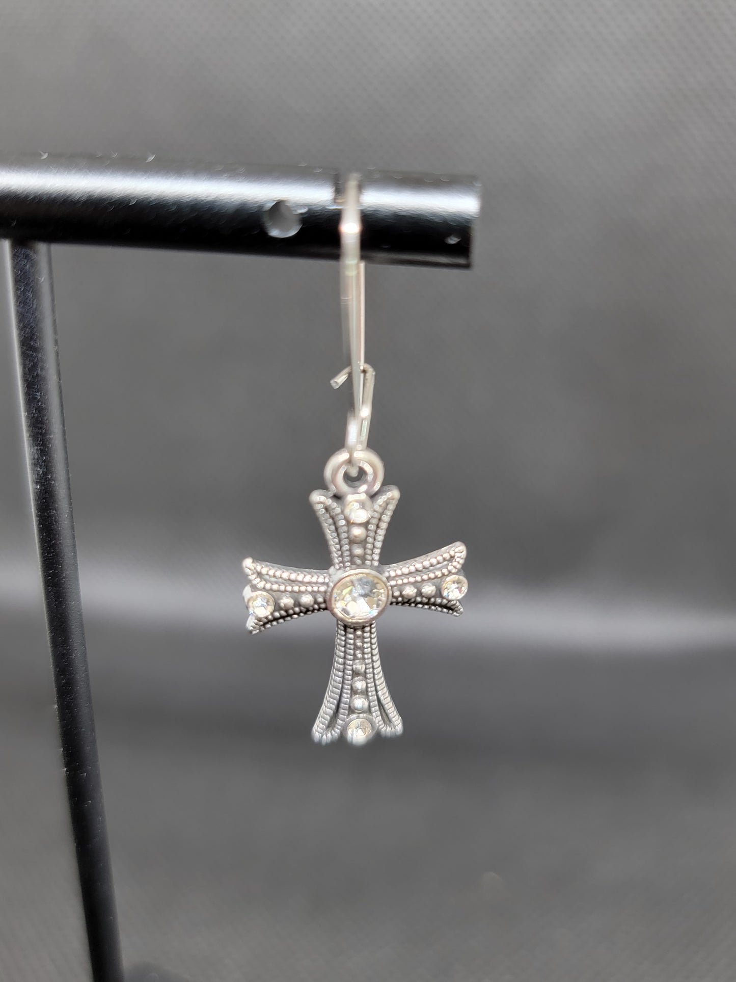 Silver cross earrings with rhinestones