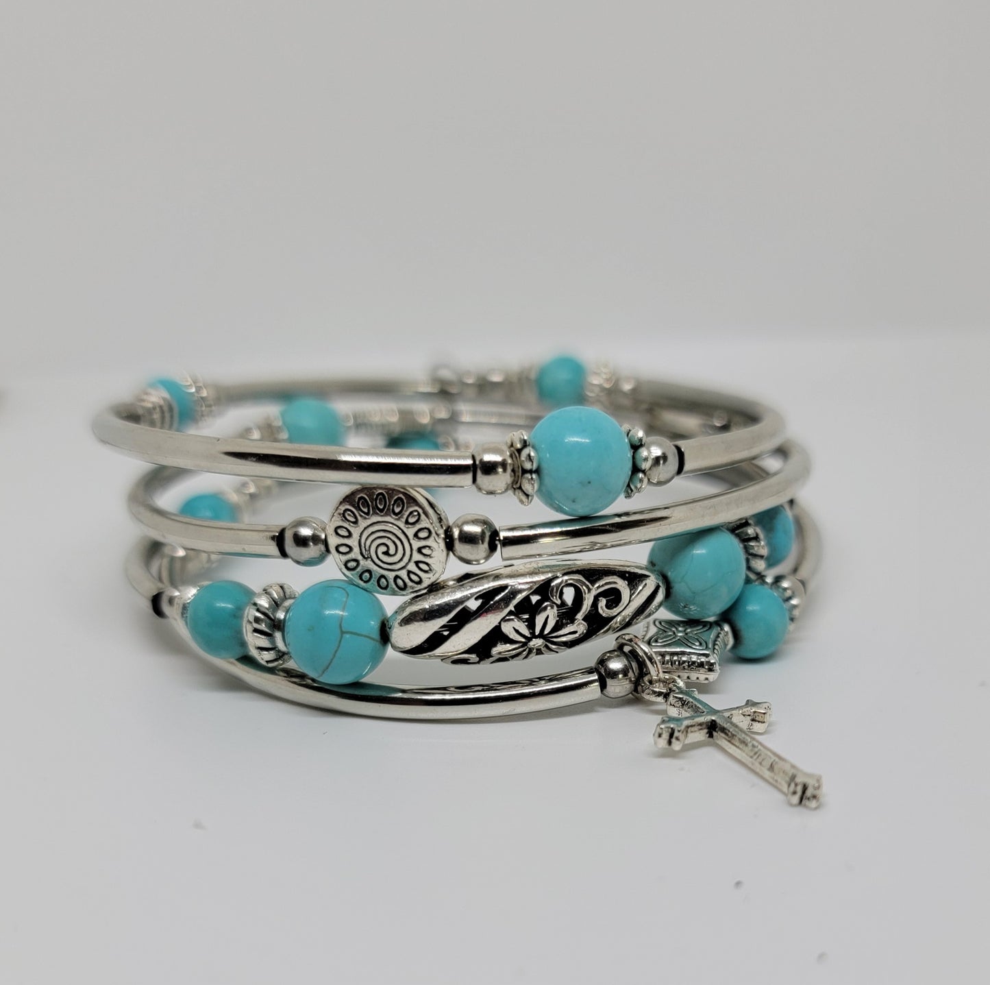 Turquoise wrap bracelet with cross