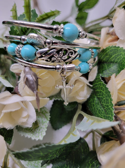 Turquoise wrap bracelet with cross