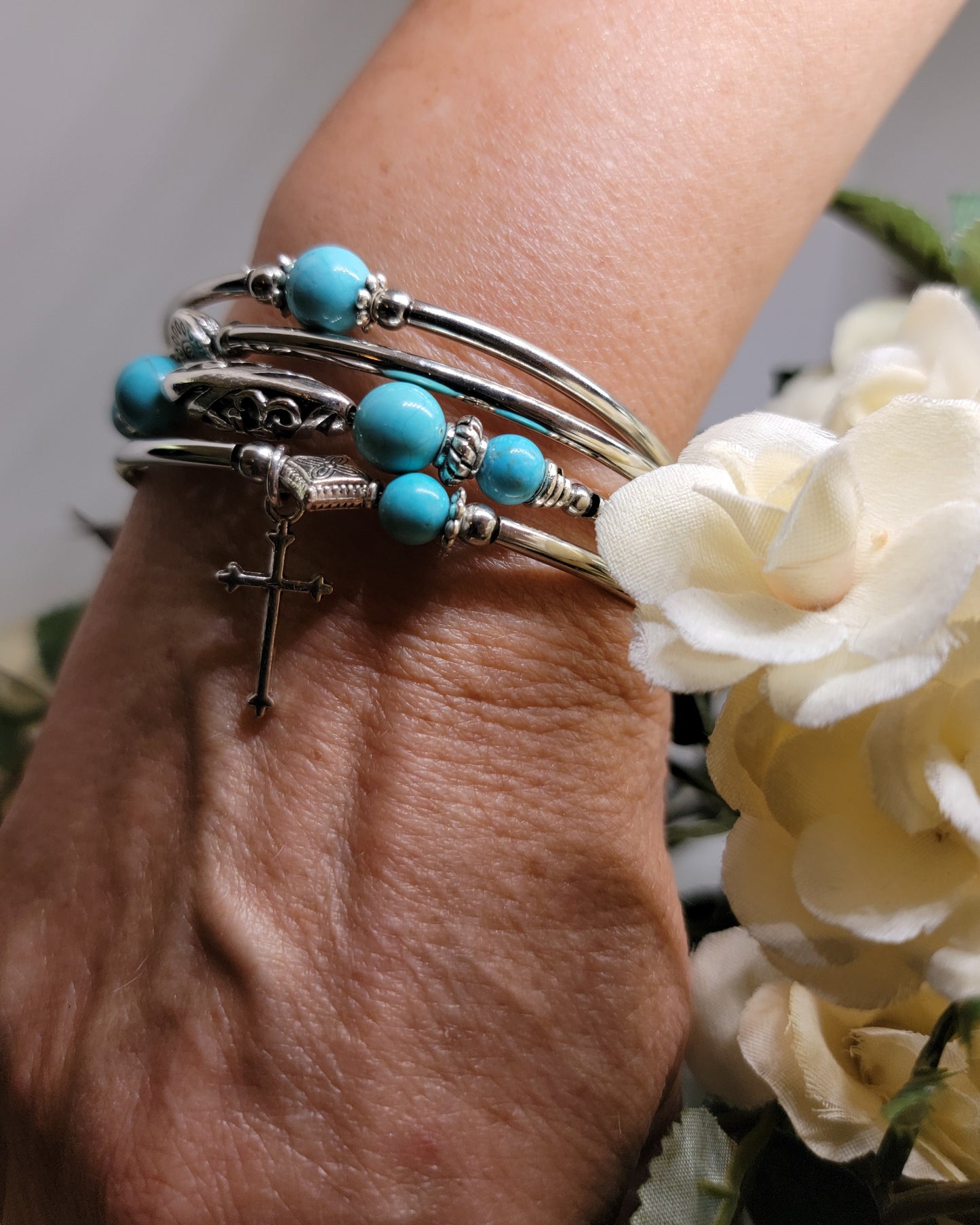 Turquoise wrap bracelet with cross