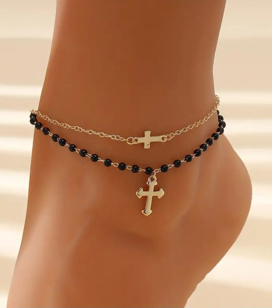 Double Layer Cross Anklet