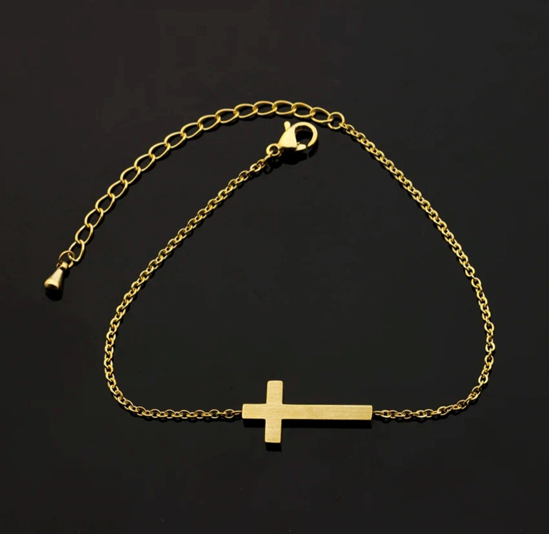Stainless Steel Cross Anklet Gold