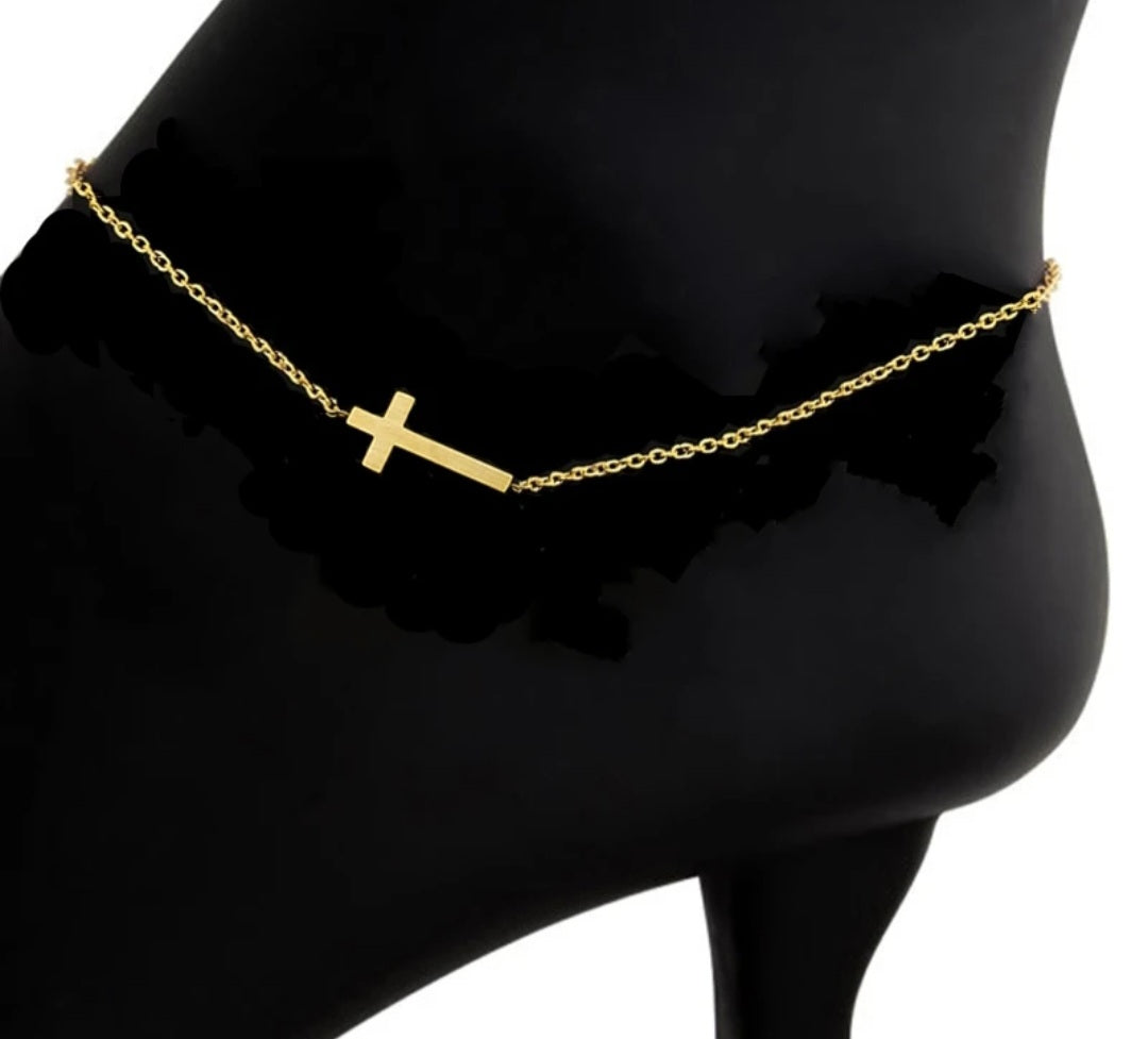 Stainless Steel Cross Anklet Gold
