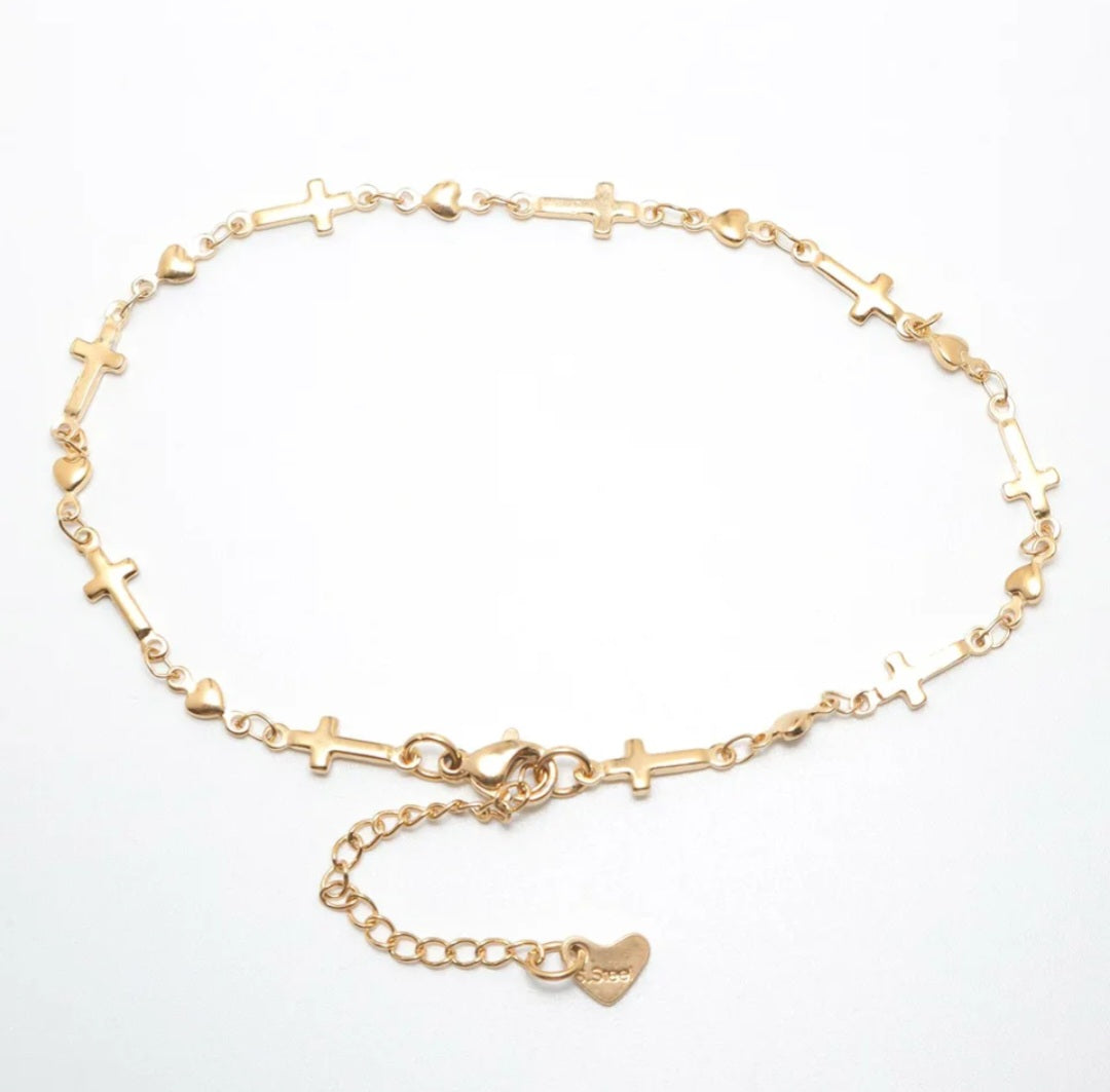 Gold Color Stainless Steel Cross Anklet