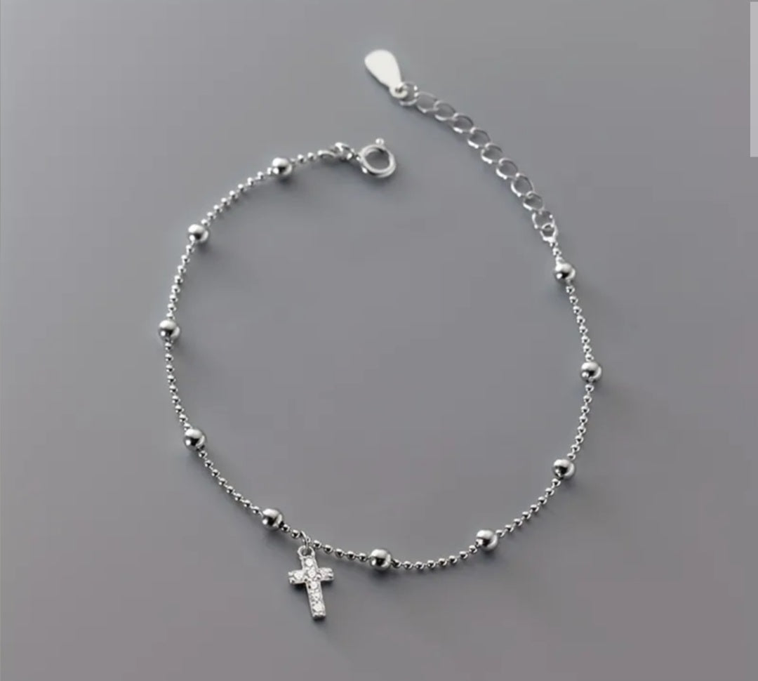 Dainty Sterling Silver Dangle Cross Bracelet