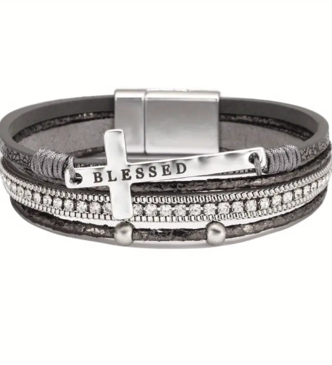 Bohemian Style Cross Bracelet PU Leather - Gray