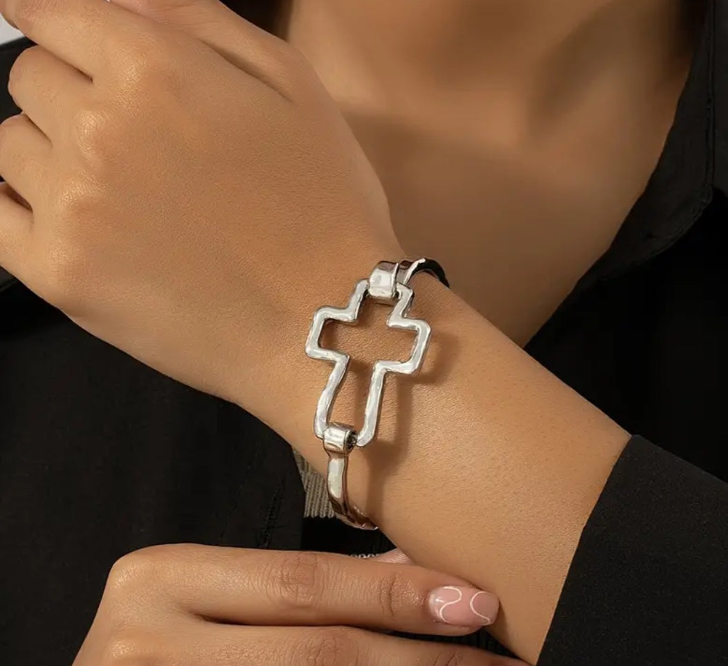 Hollow Cross Bangle Bracelet
