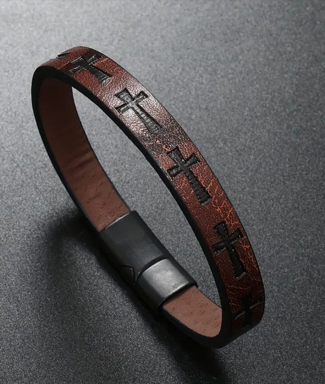 Coffee Color PU Leather Cross Bracelet