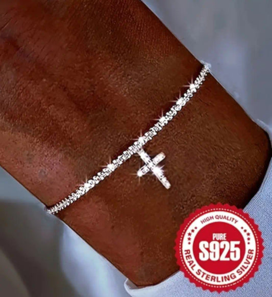 Elegant Cross Dangle Bracelet Sterling Silver