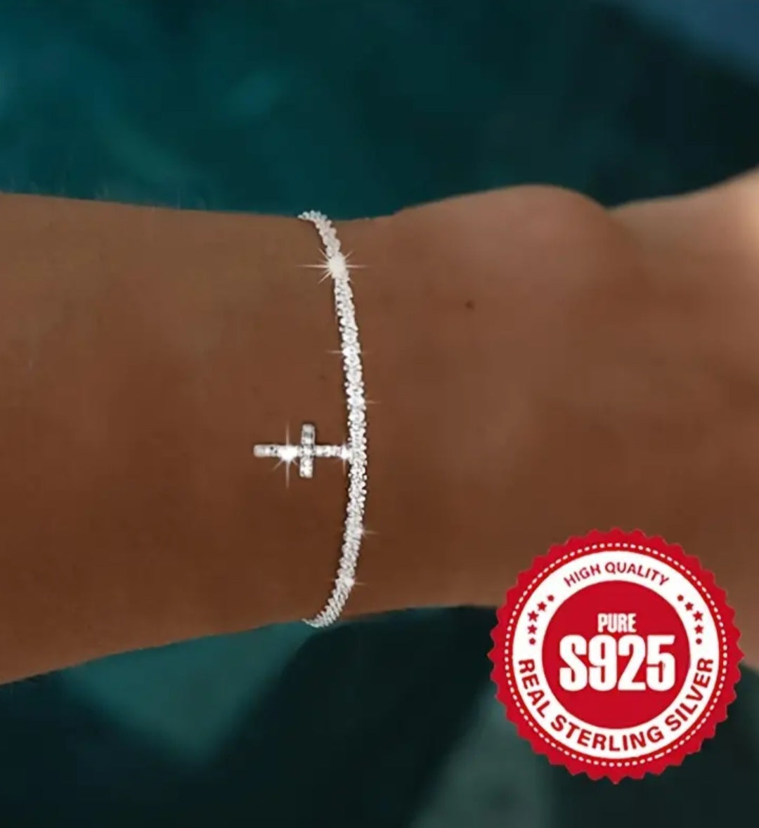 Elegant Cross Dangle Bracelet Sterling Silver