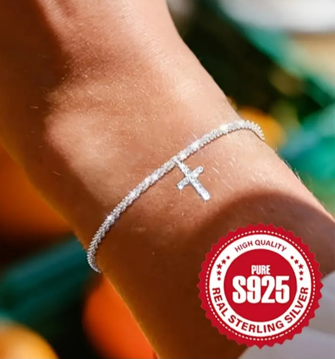 Elegant Cross Dangle Bracelet Sterling Silver