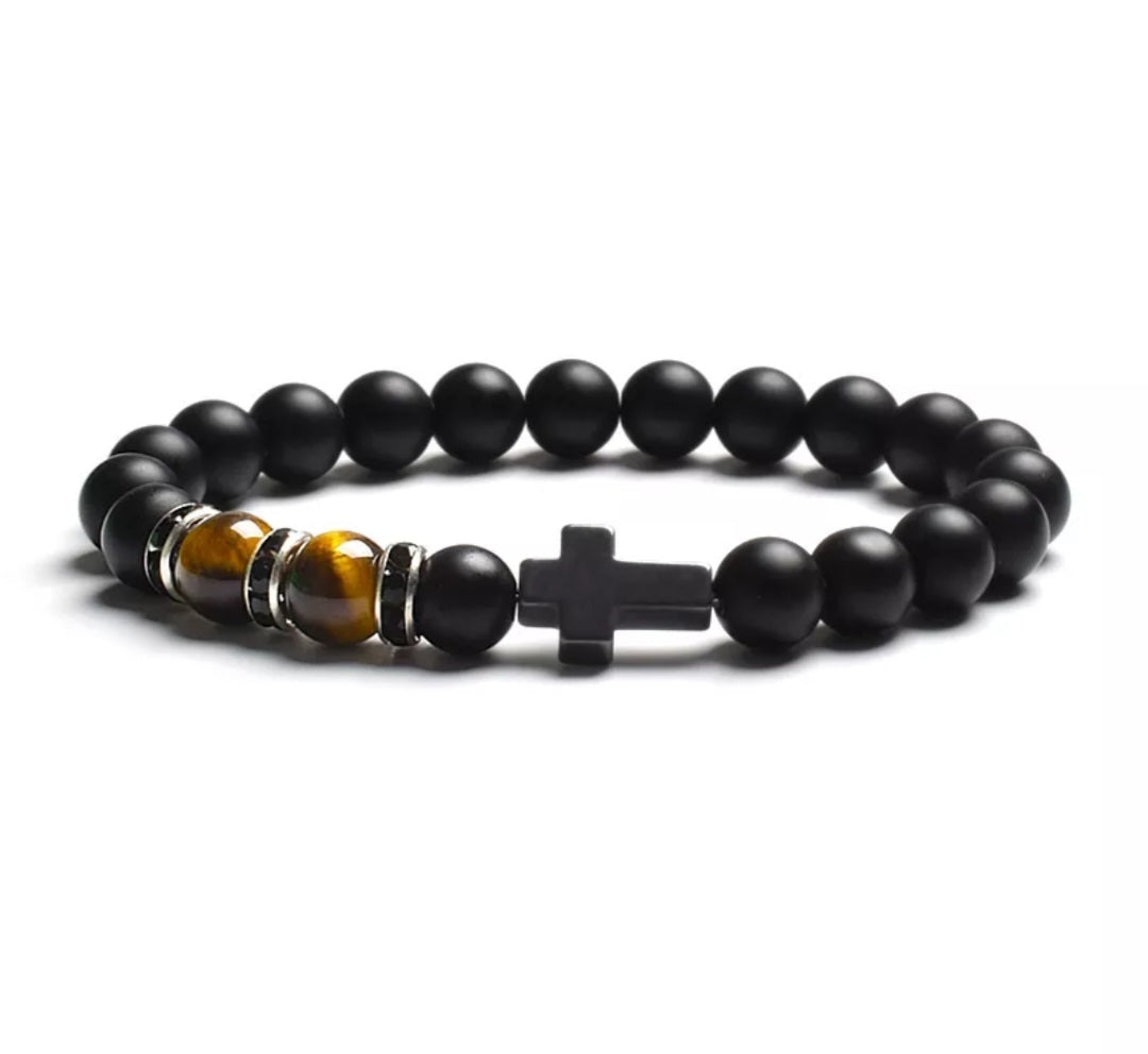 Gold Tiger Eye Cross Bracelet