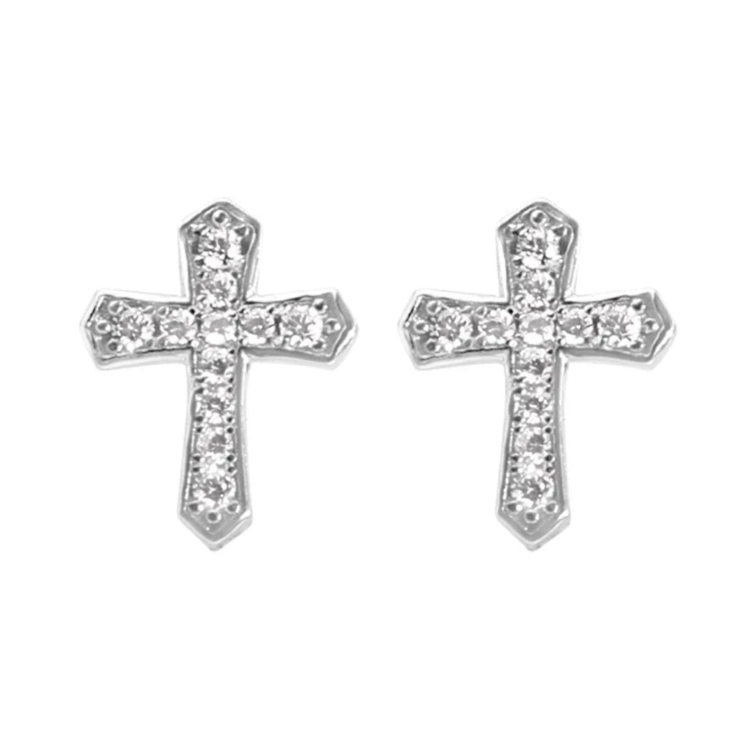 Sterling Silver Stud Cross Earrings