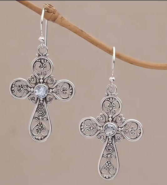 Antique Carved Cross Earrings
