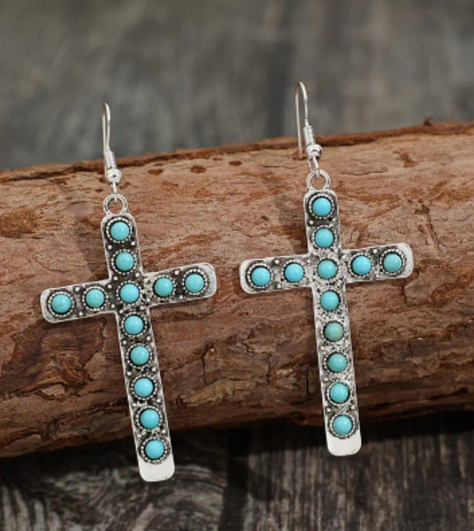 Turquoise Dangle Cross Earrings