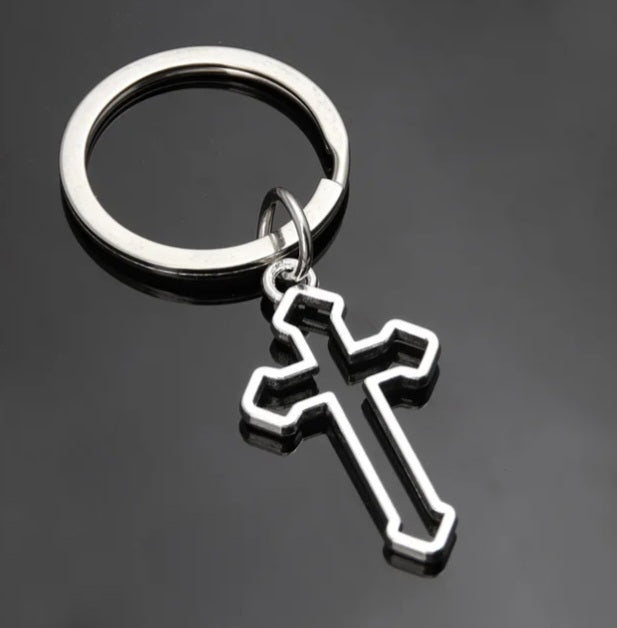 Scalloped Edge Cross Key Chain