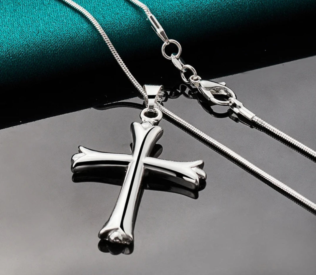 Cross Necklace with Scalloped Edges