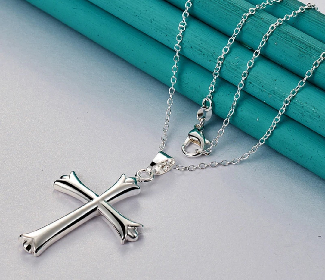 Cross Necklace with Scalloped Edges