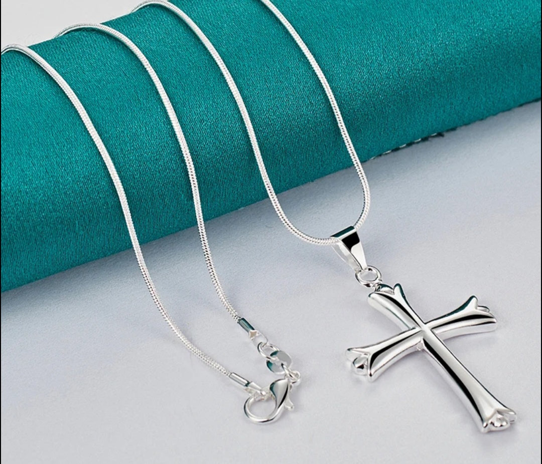 Cross Necklace with Scalloped Edges