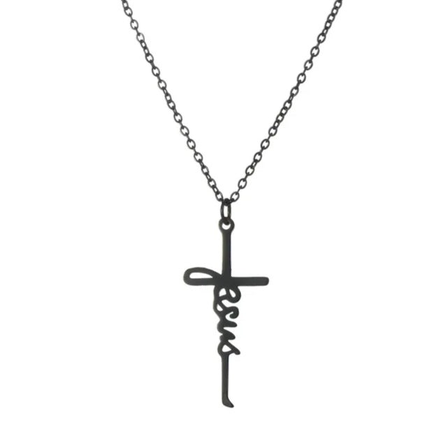 Jesus Pendant Necklace Black Stainless Steal