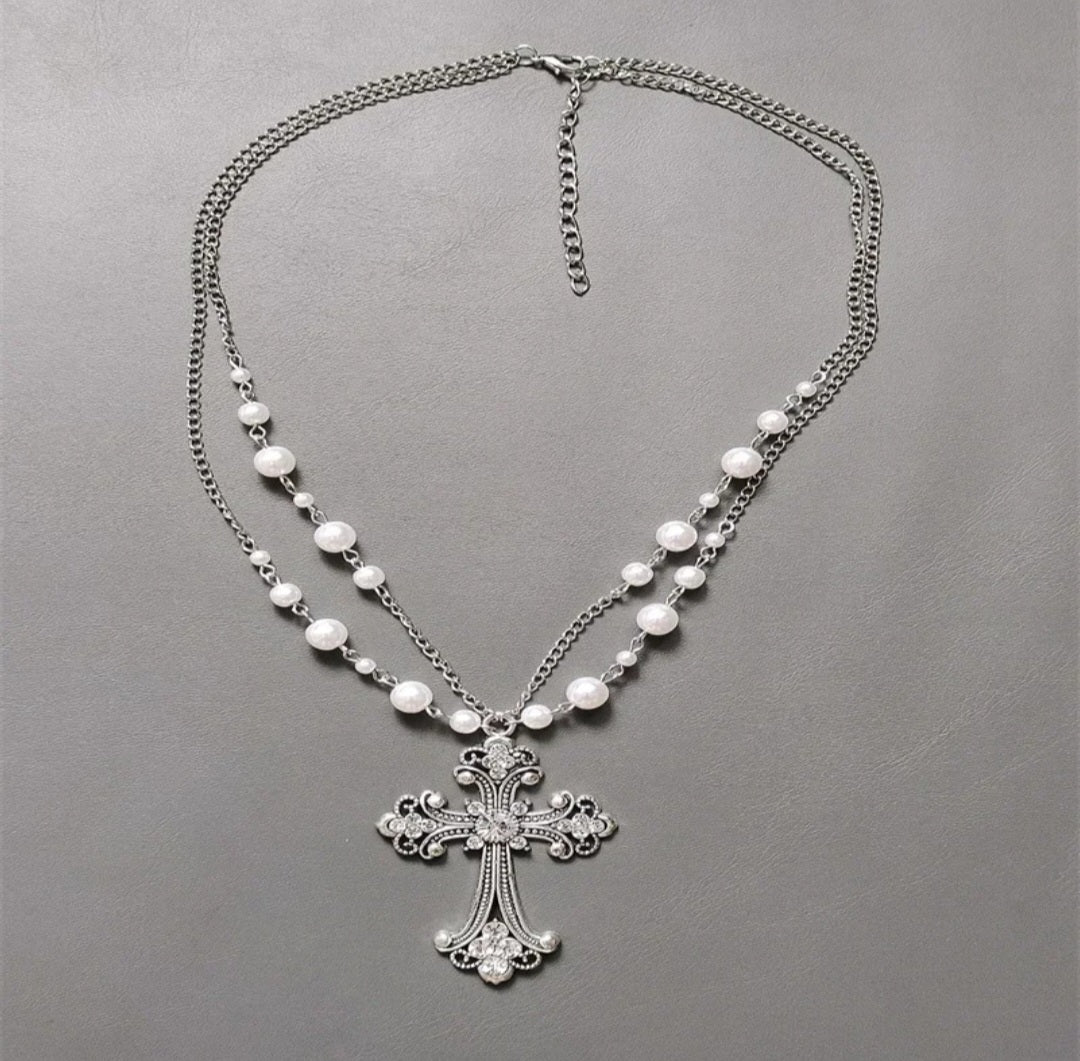 Victorian Multi-Layer Necklace with Cross