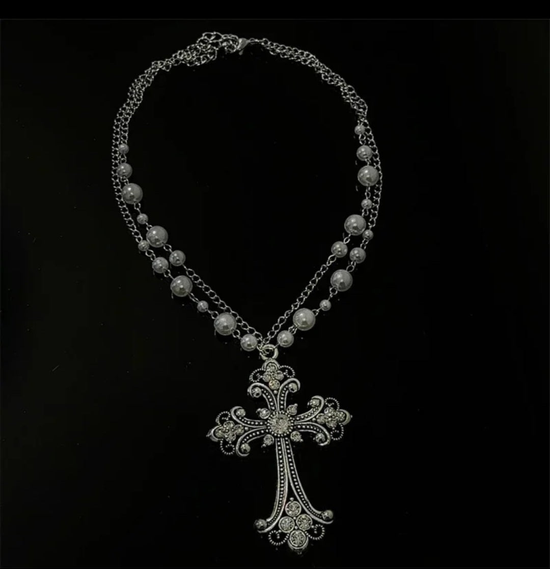 Victorian Multi-Layer Necklace with Cross