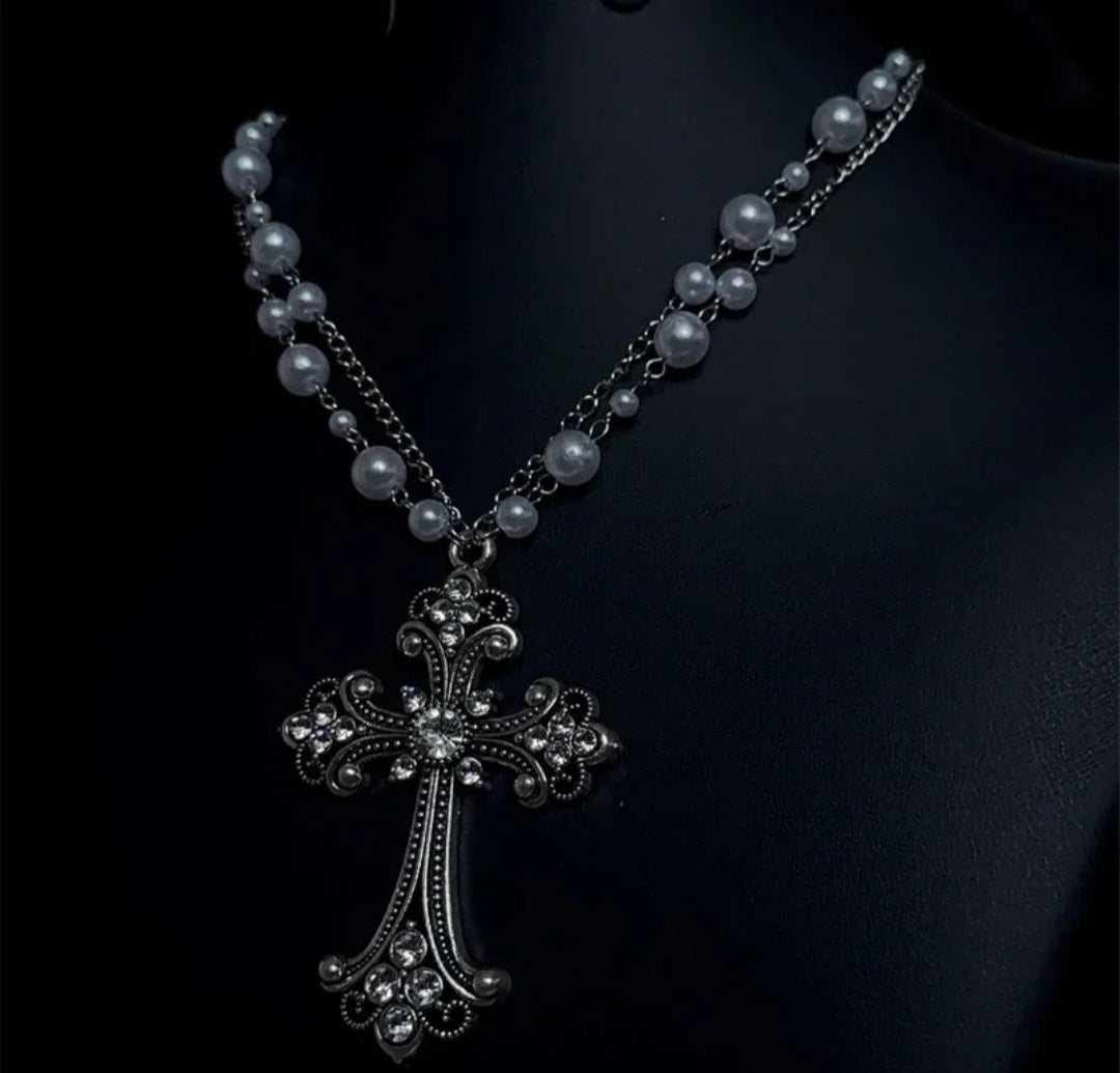 Victorian Multi-Layer Necklace with Cross