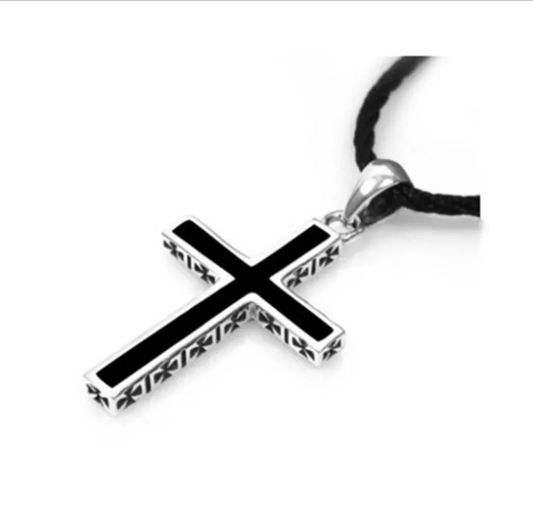 Sterling Silver Cross Pendant with Leather Choker