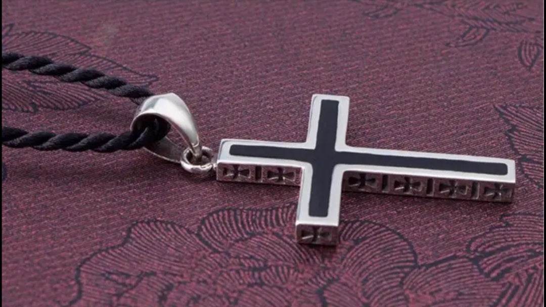 Sterling Silver Cross Pendant with Leather Choker