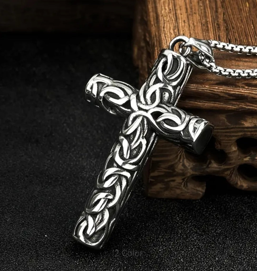Celtic Knot Carved Cross Necklace